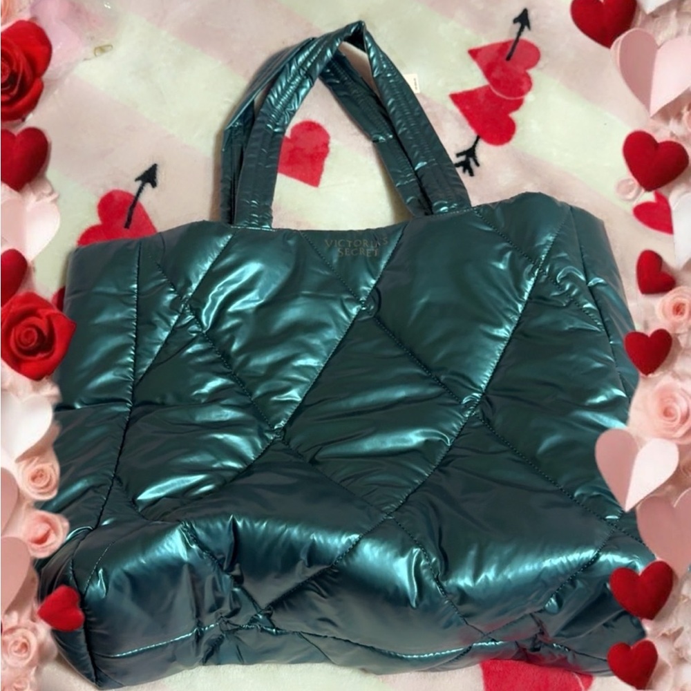 Victoria's Secret Shiny Teal Tote Bag